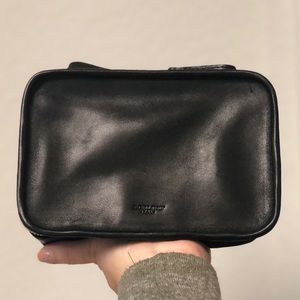 Leather tech travel pouch in black color
